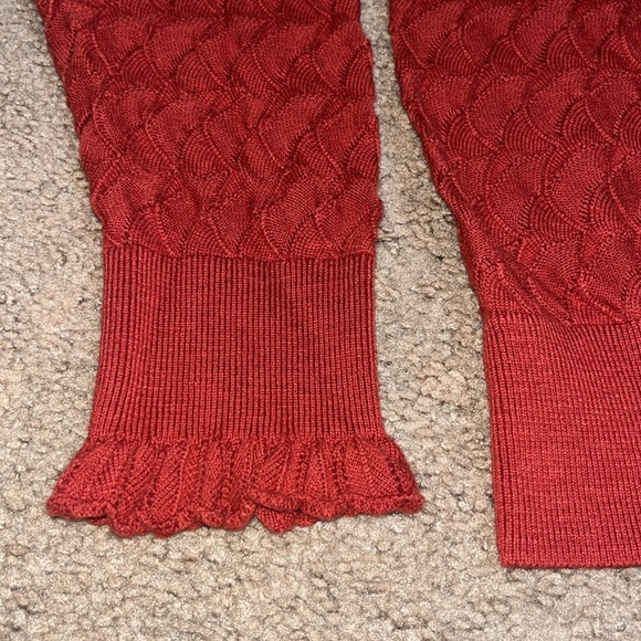 Sundance Frances Ruffle Turtleneck Sweater Scallop Pointelle Knit Rust Orange M - Picture 4 of 8